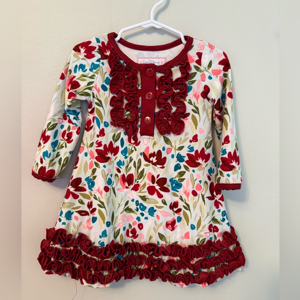 SweetHoney Red Floral Ruffled Dress